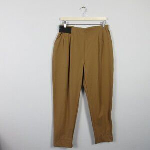 Aday Turn It Up Pants Women L Brown High Rise Trouser Ankle Pleated Casual 310